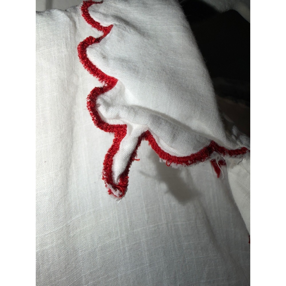 MAEVE Linen Blend Embroidered Scallop Trim Short Sleeve Button Down Shirt - Picture 3 of 10